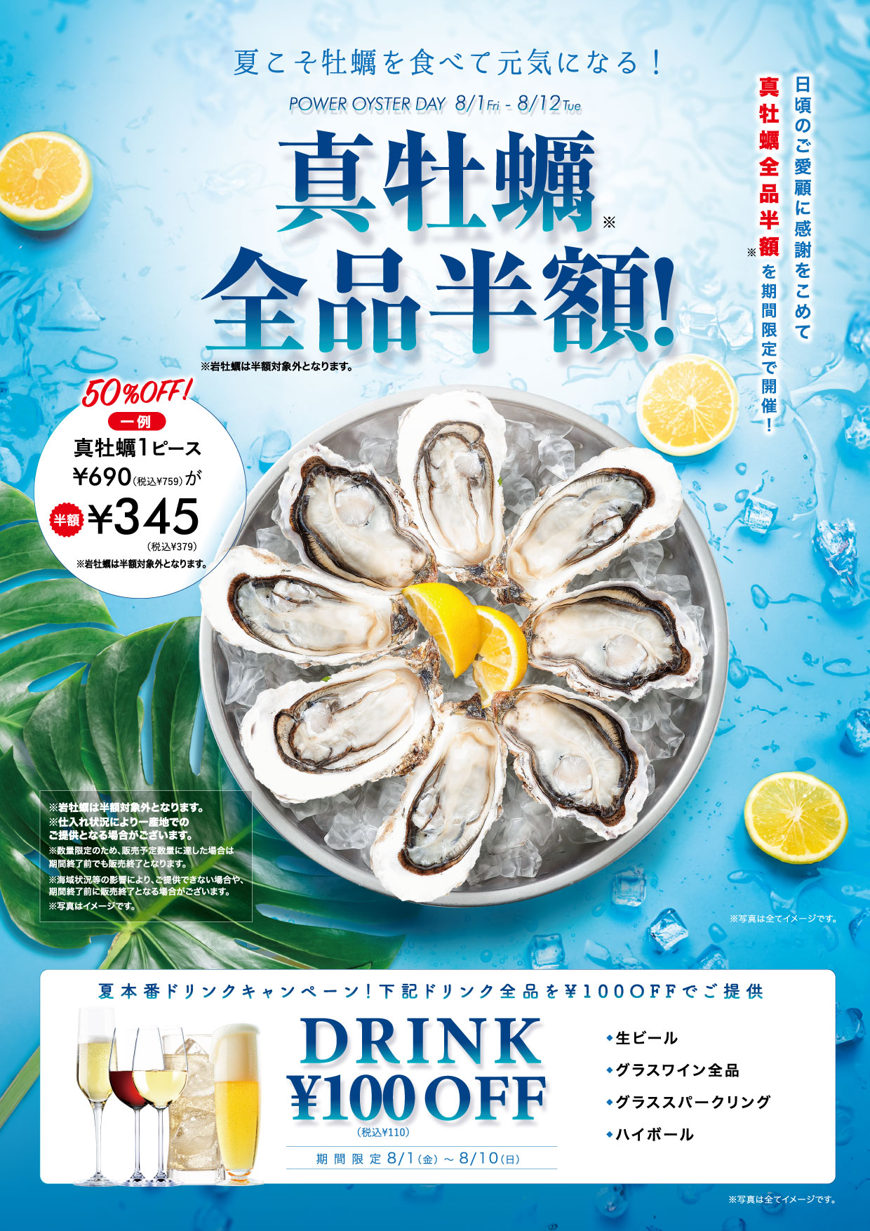 8/1～真牡蠣全品半額フェア開催！