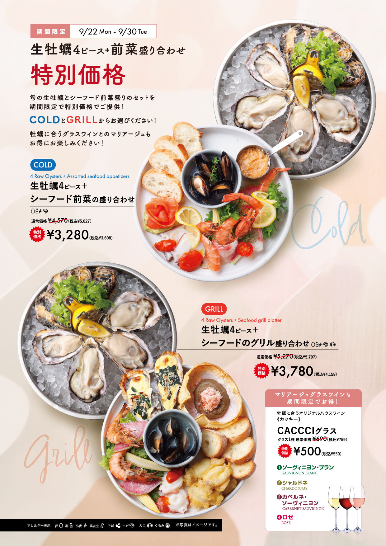 生牡蠣4ピースセット＋前菜盛り合わせ　特別価格